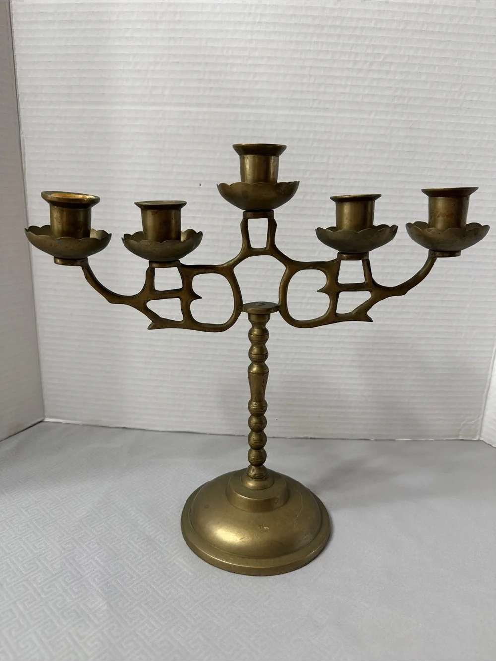 Vintage MCM Brass 5 Arm Candle Holder Candelabra Old World Boho Stamped Korea